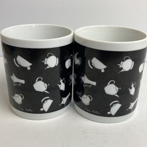 Chaleur Dan May Tea Pots Coffee Mug 2 Cup Set 14oz Black White Whimsy Whimsical - Picture 5 of 13